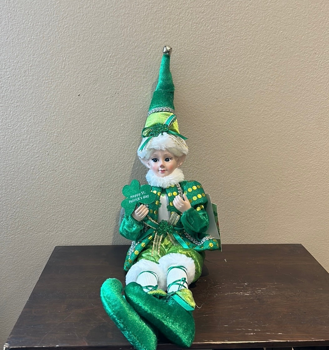 St Patrick's Day Irish Elf Female Shamrock Doll Shelf Sitter by Novogratz 18”
