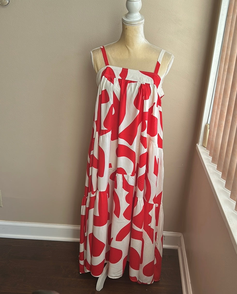 Abel the Label Anthropologie Red White Maxi Dress NWT Strappy Boho