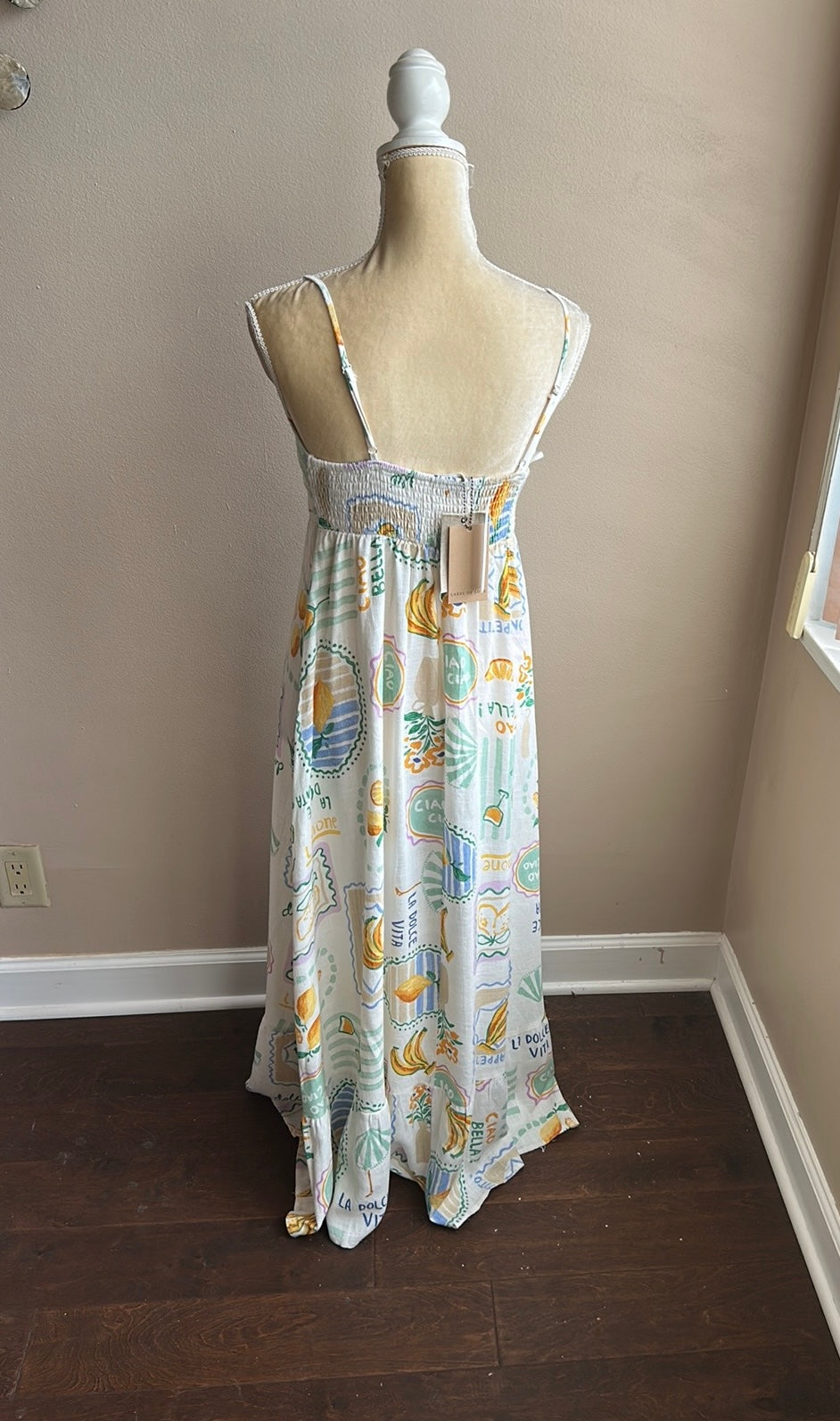 Label Of Love Womens Italian Theme Dress Linen Blend Sz M Fruits Dolce Vita New
