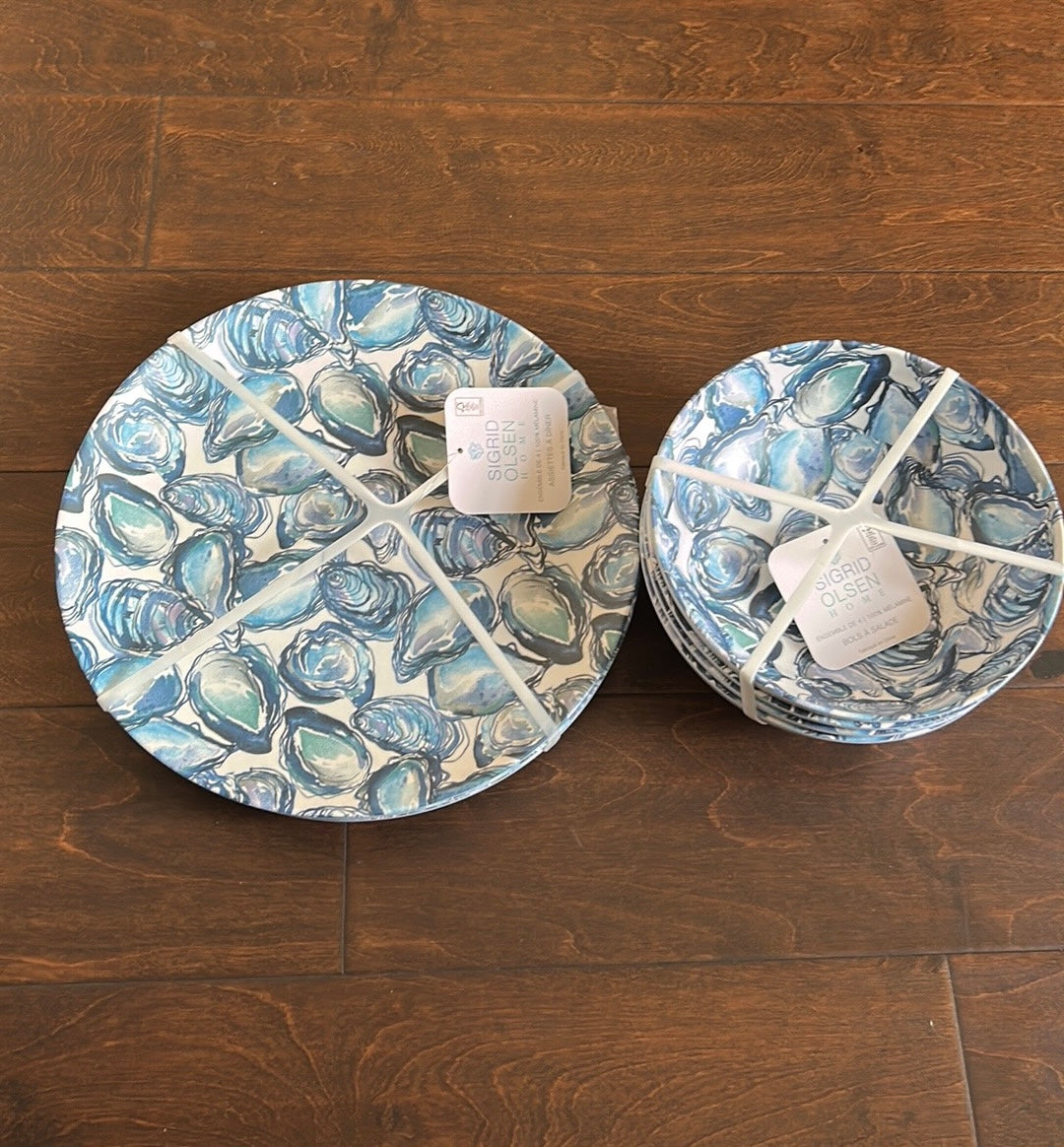 Sigrid Olsen Oyster Plate And Bowl Set Melamine 8pc Set 4 Dinner Plates/ 4 Bowls