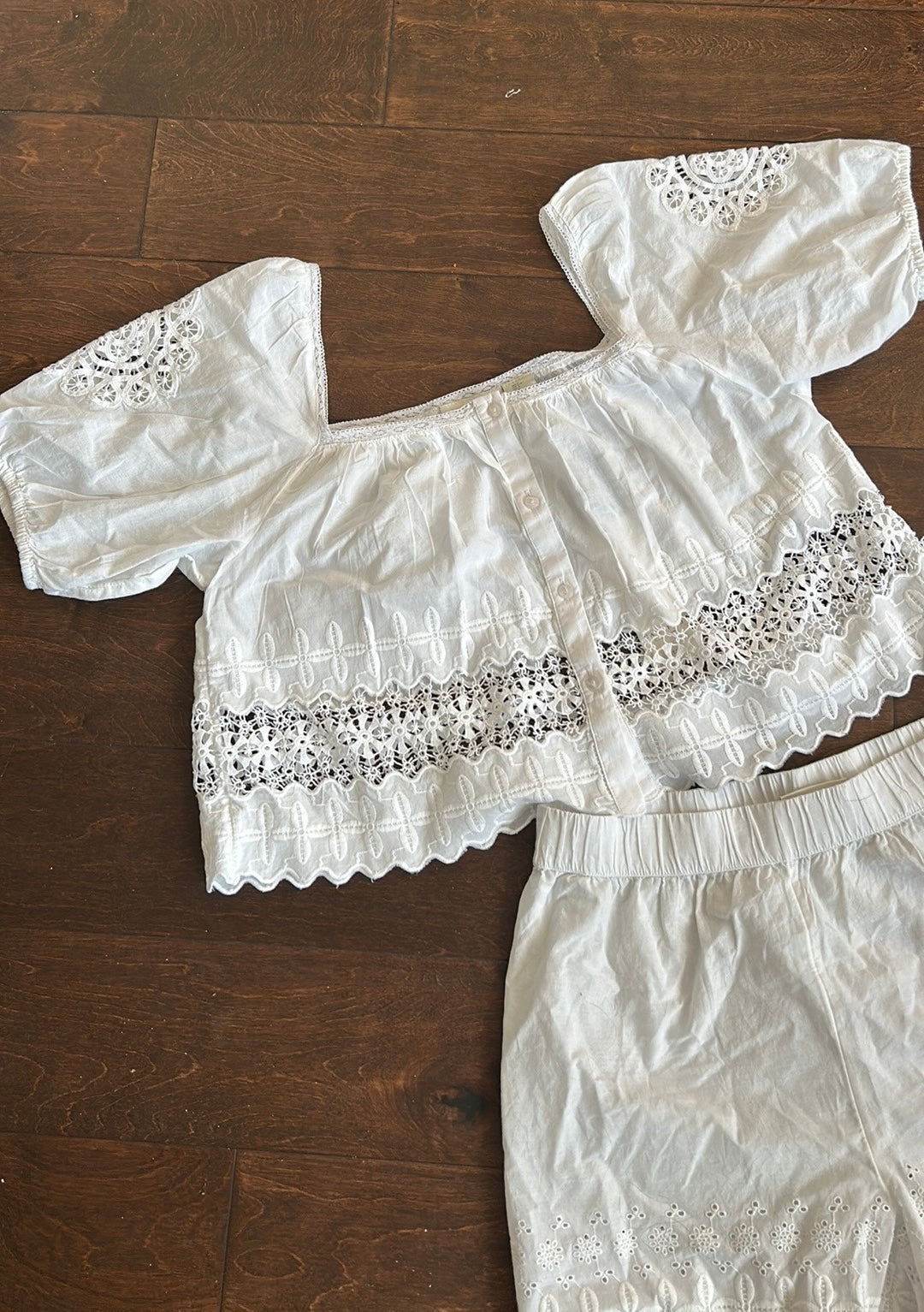 Calypso Womens White Pajama Set Shorts Top New Lace Detail Cotton