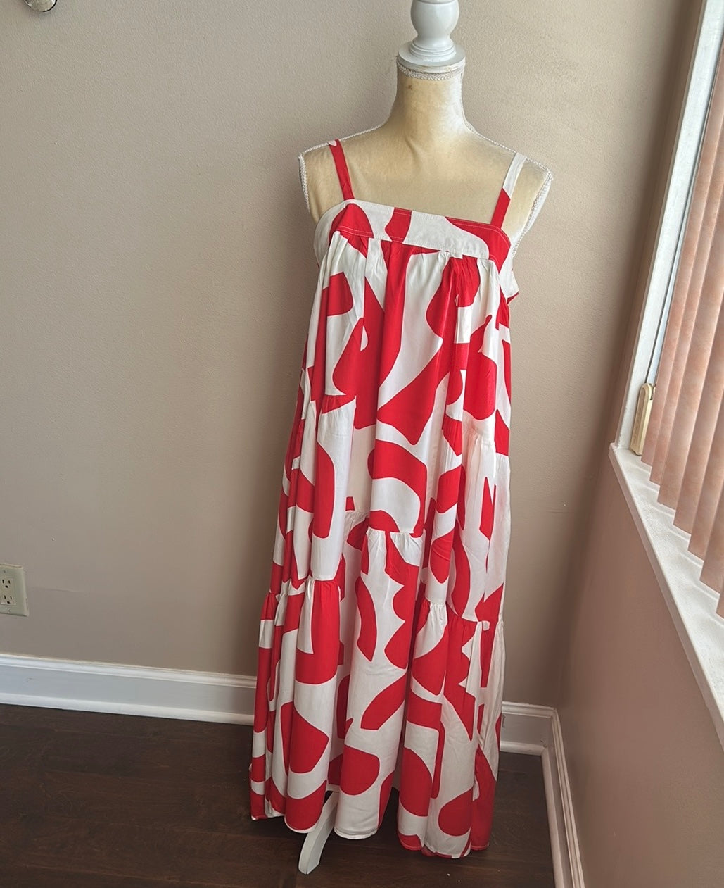 Abel the Label Anthropologie Red White Maxi Dress NWT Strappy Boho