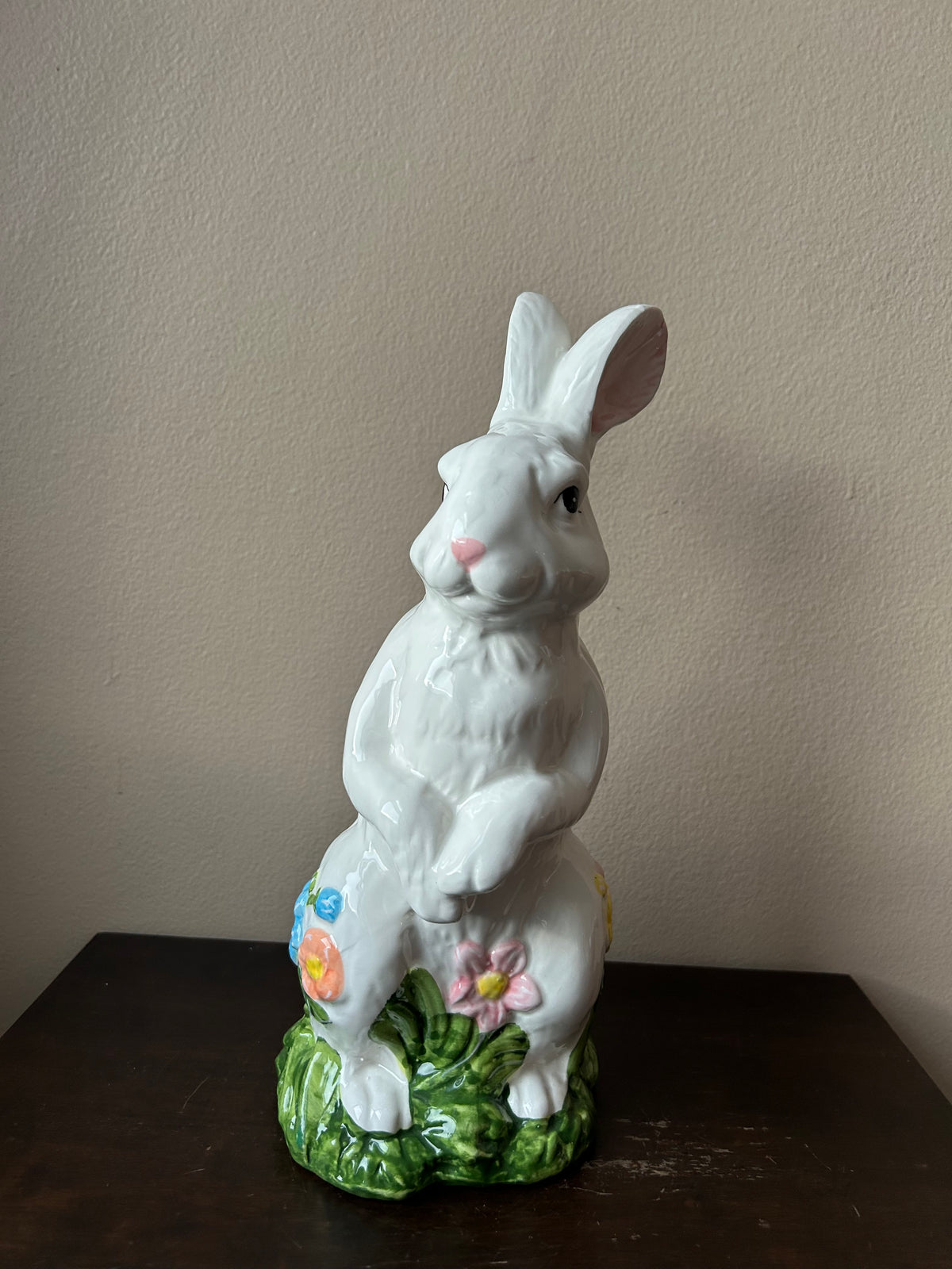 Cute Ceramic Bunny Rabbit Easter Floral Tabletop Figurine New 13” Tall