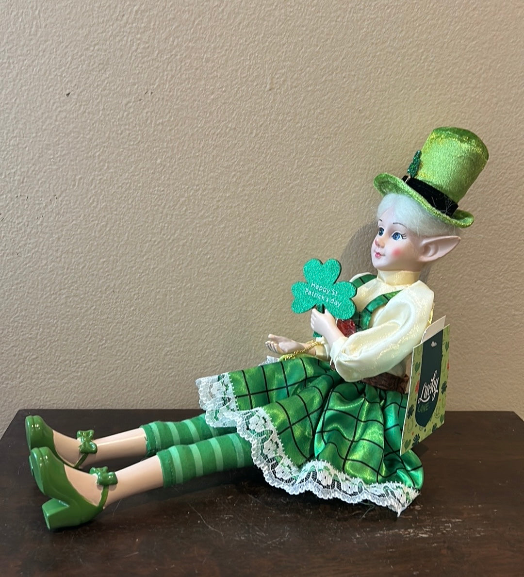 St Patrick's Day Irish Elf Female Shamrock Doll Shelf Sitter by Novogratz 18”