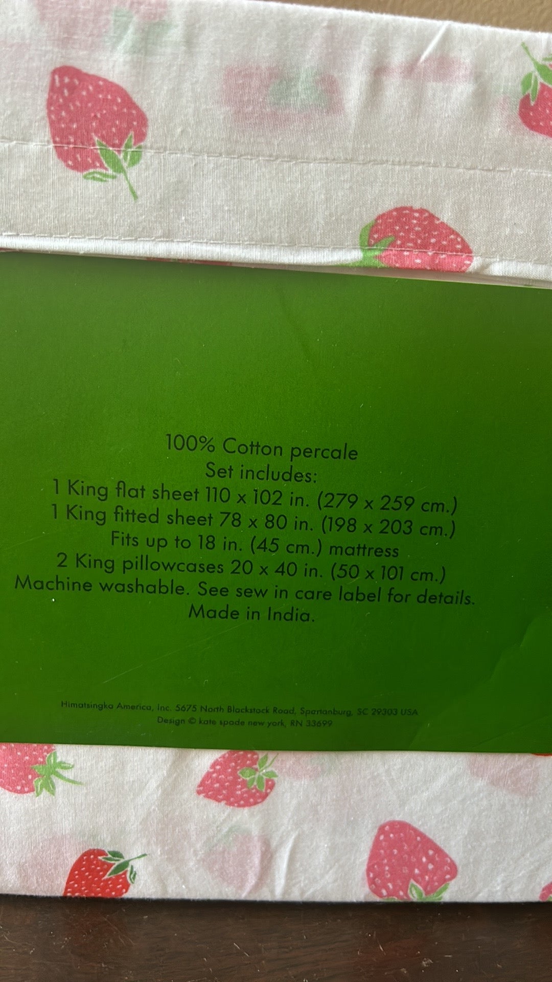Kate Spade King Sheet Set Strawberries Cotton Percale Sheets NWT