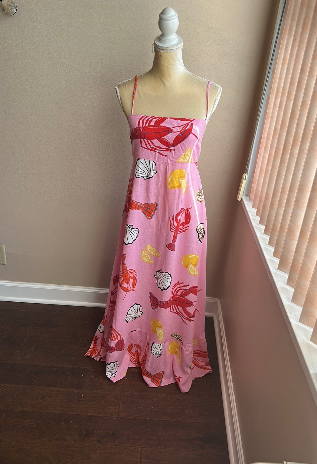 Label Of Love Womens Summer Dress Linen Blend Sz L Nautical Lobster Lemons New