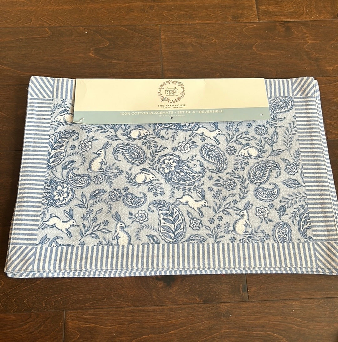 The Farmhouse Rachel Ashwell Set of 4 Placemats Reversible Bunny Floral Easter