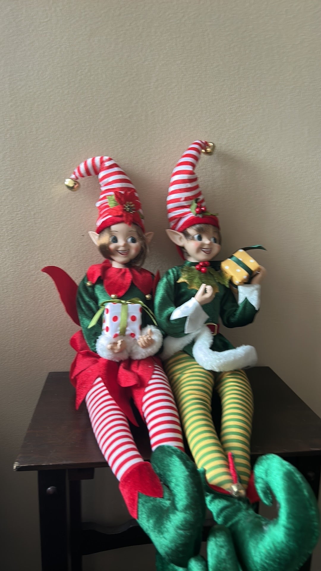 Cynthia Rowley Christmas Elf Sitter Doll Green Boy & Girl 25” New Holiday