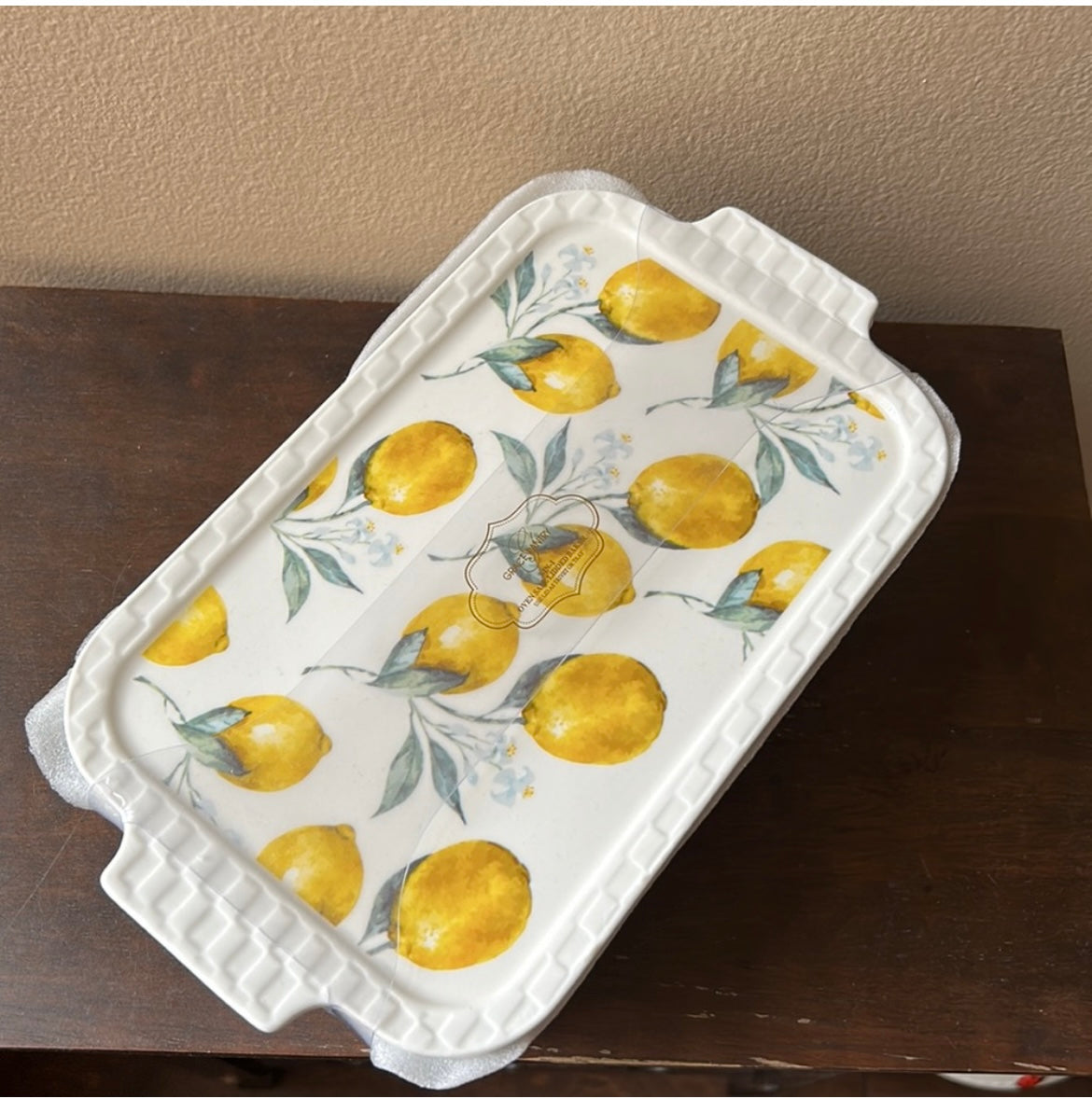 Grace Pantry Lemons Porcelain Casserole Baking Dish & Lid New