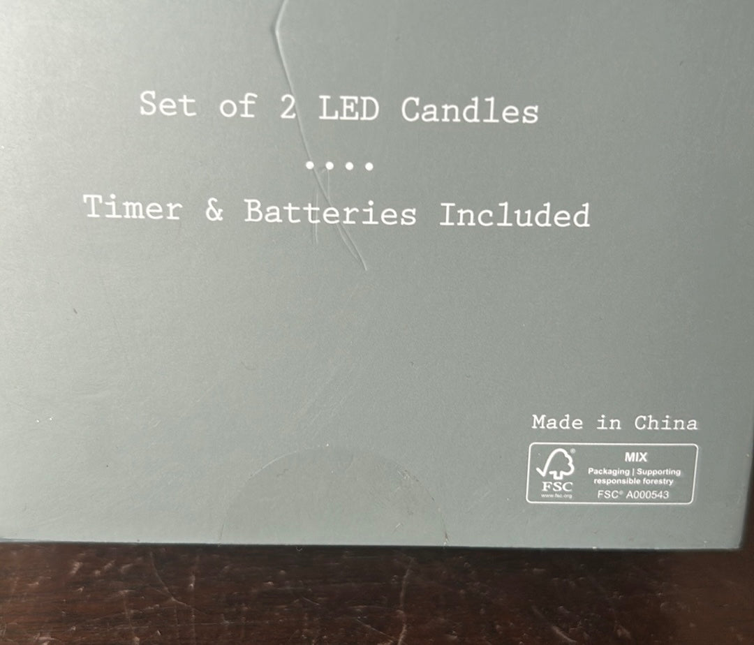 Tinsel & Fir Flameless Taper Candles 2 Pcs LED Christmas Tree Gold with Timer