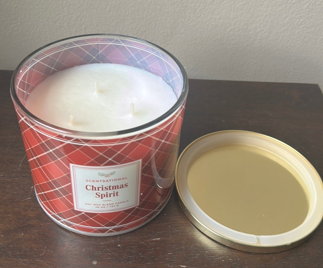 Scentsational Christmas Spirit Candle Tartan Plaid Red Glass Jar 26 Oz Soy Wax
