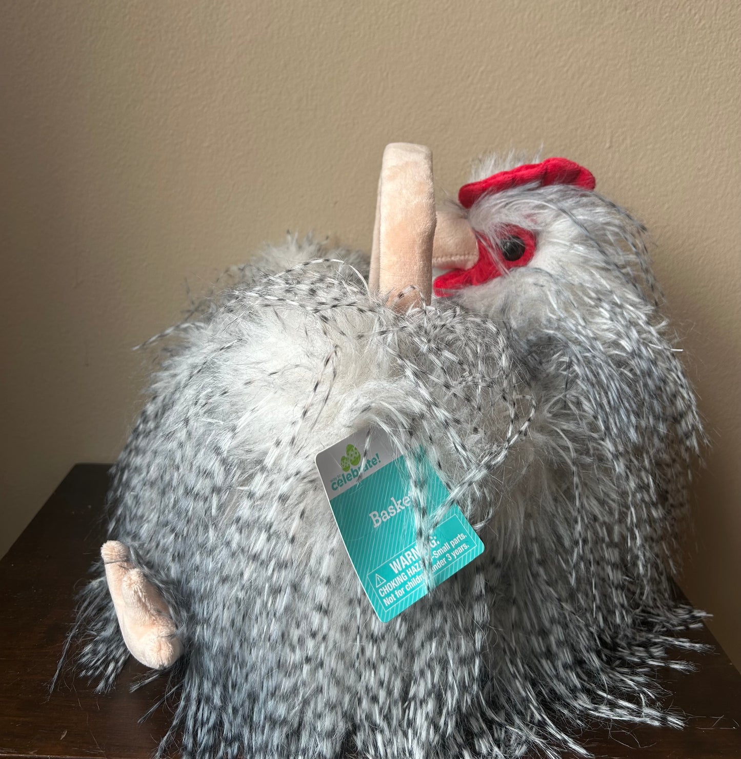 Way To Celebrate Easter Basket Rooster New Faux Feather Gray