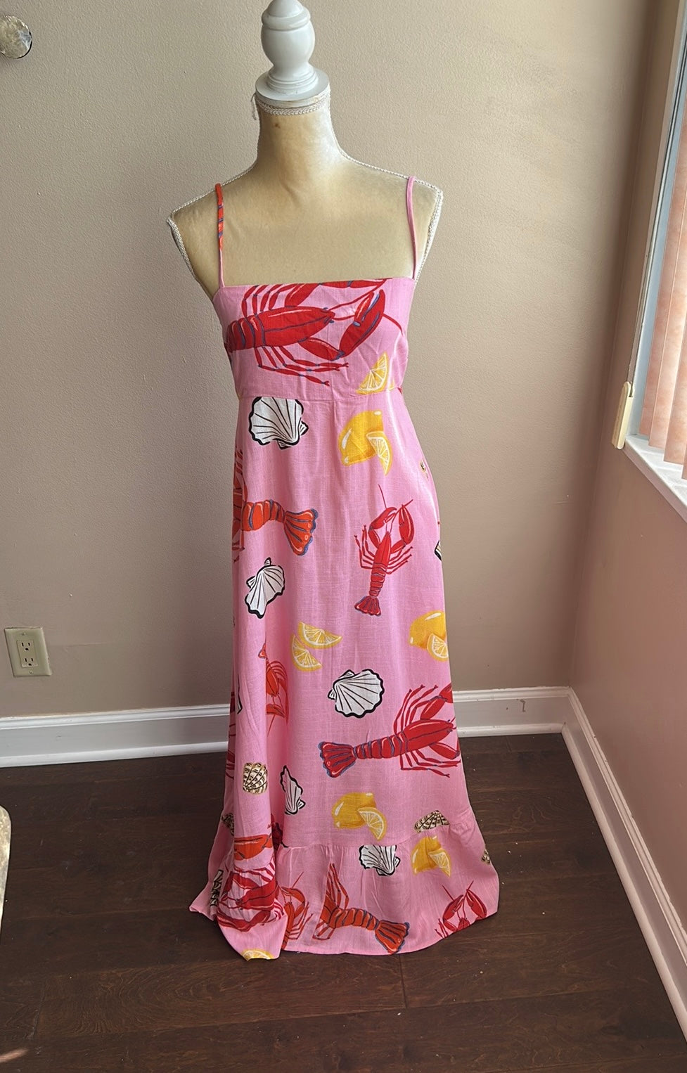 Label Of Love Womens Summer Dress Linen Blend Sz L Nautical Lobster Lemons New