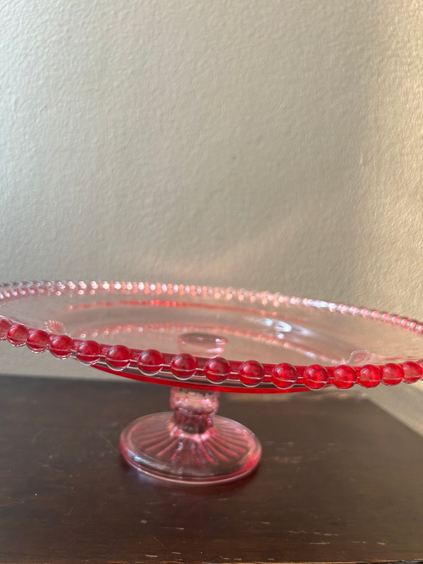 New Pink Hobnail Glass Cake Stand Outer Diam 12”