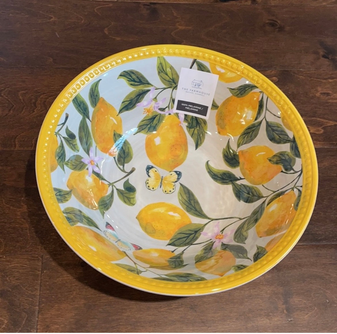 Farmhouse Rachel Ashwell Lemon Print Melamine Serving Bowl 11” Dia butterflies