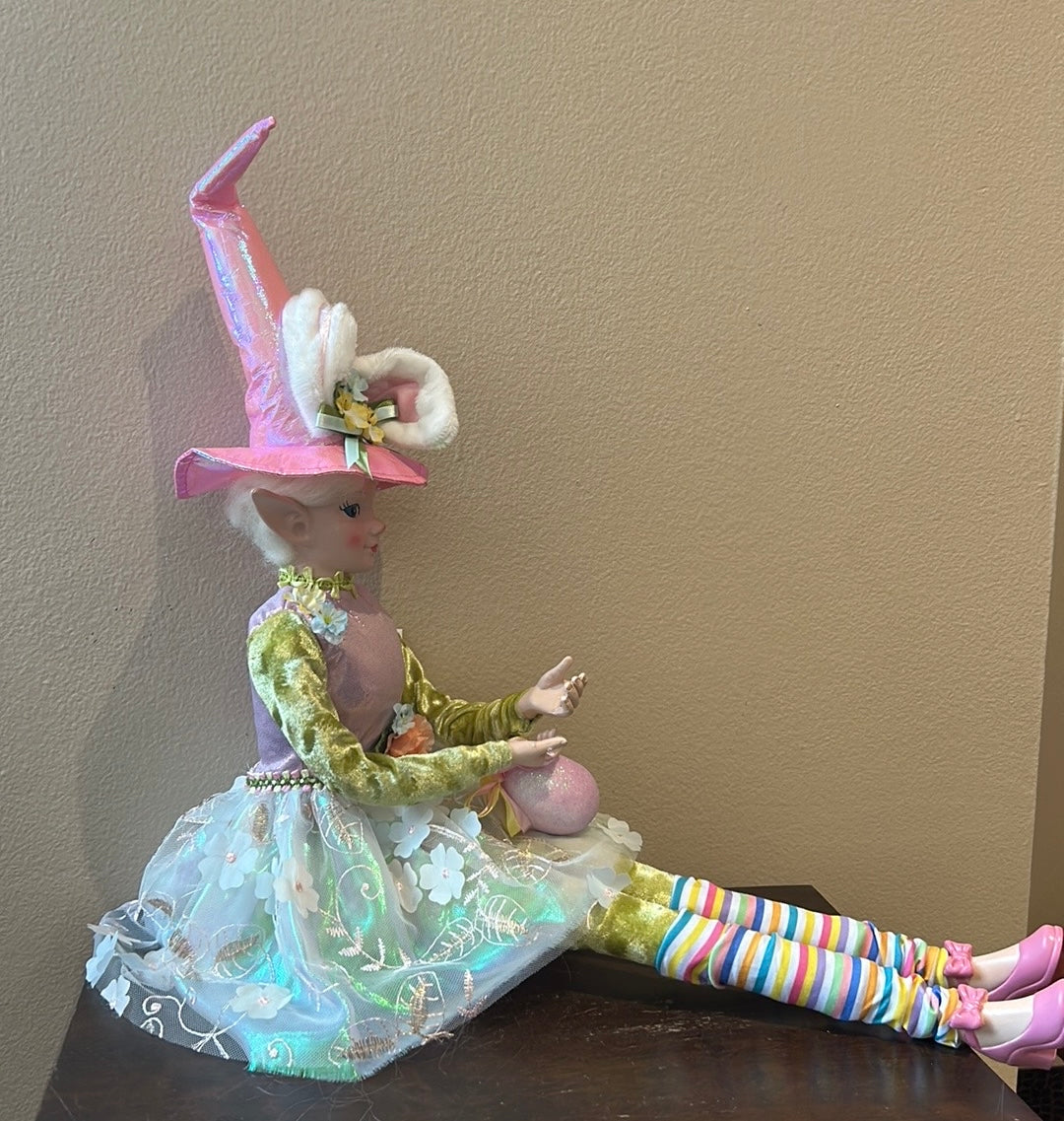 Cynthia Rowley Easter Girl Elf /Doll Holding Easter Egg 28”NWT Bunny Ears