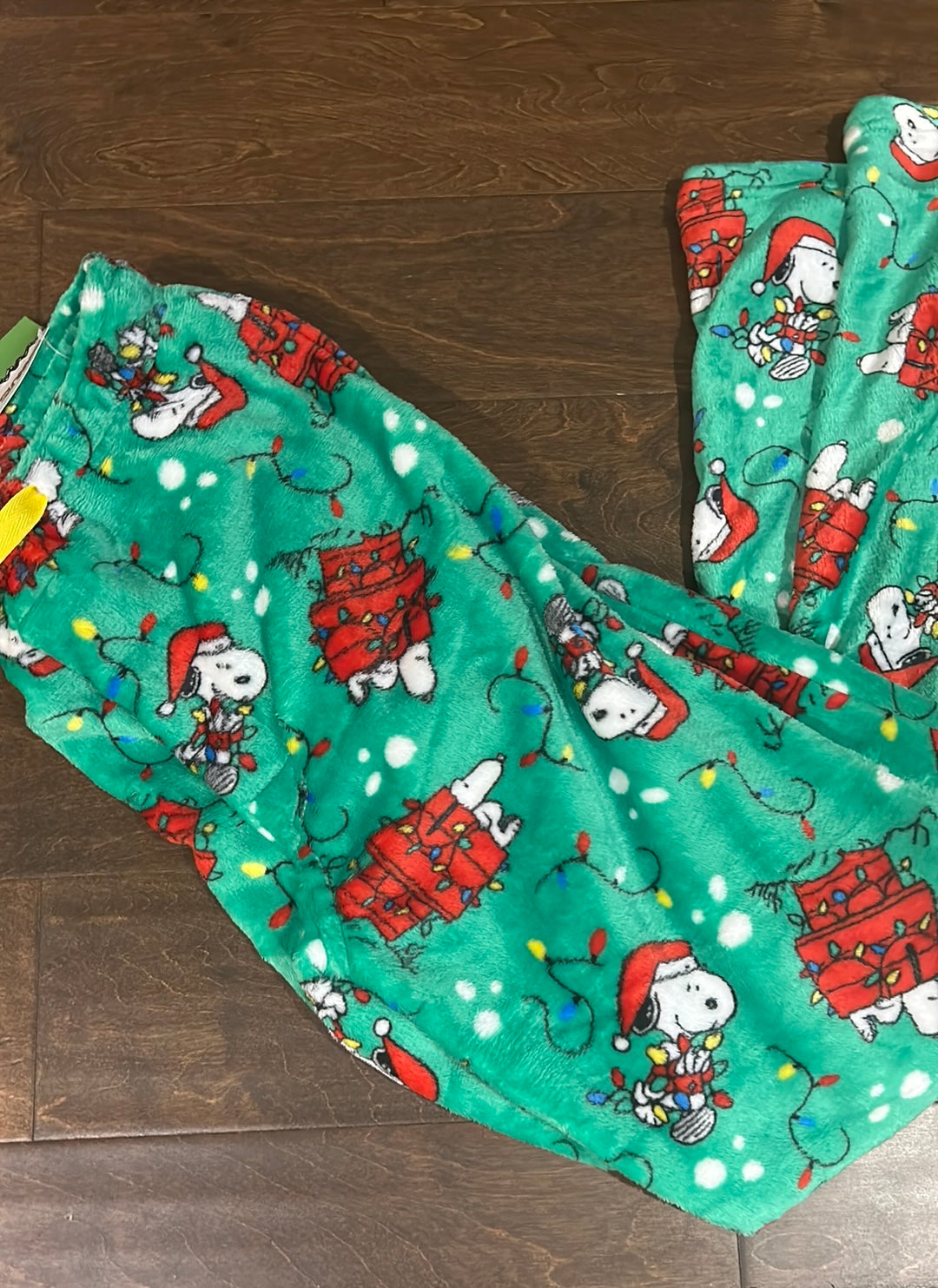 Snoopy Men’s Pajama Pants Christmas Lights Gifts New Sz M Green
