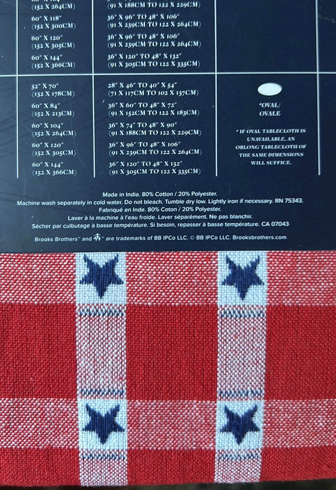 Brooks Brothers Americana Tablecloth July 4th Oblong New Plaid Stars