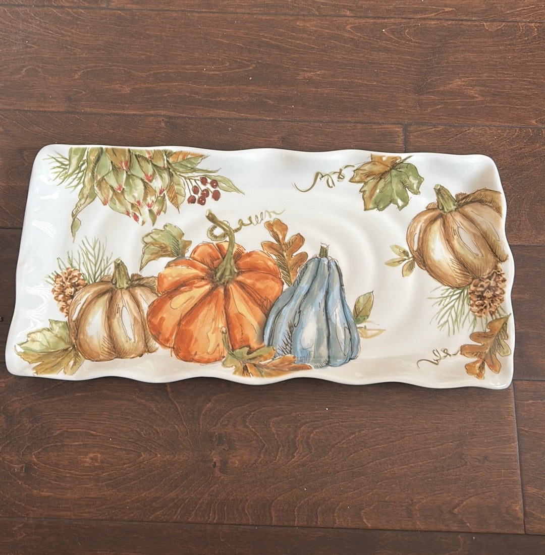 New Pumpkin Fall Leaves Thanksgiving Serving Platter Ceramic Autumn