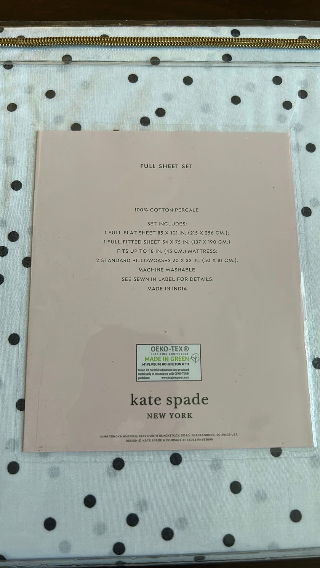 NEW 4pc Kate Spade full Sheet Set Contemporary Small Black Polka-Dots on White