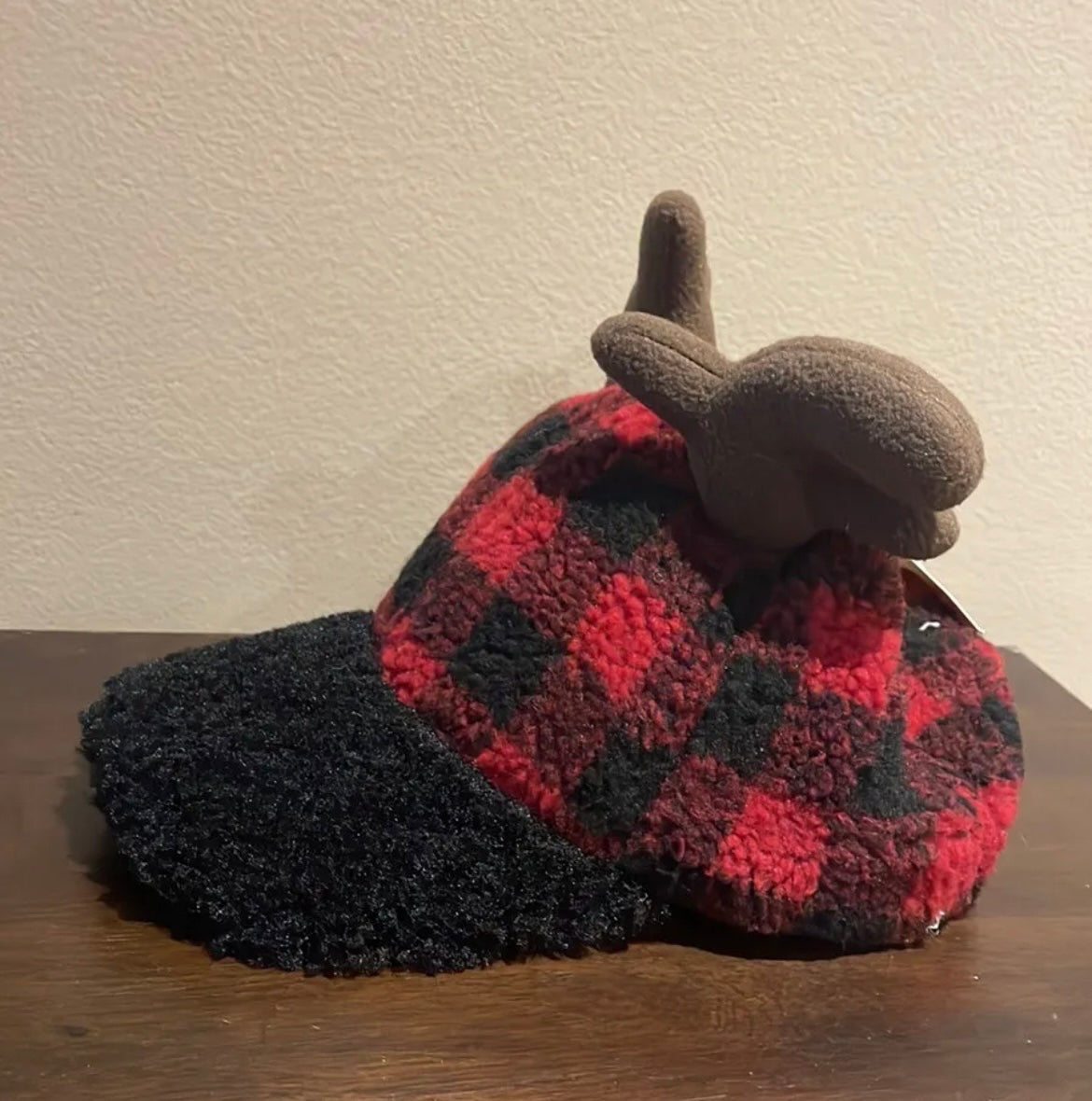 Holiday Time Christmas Plaid Antler hat Cap Reindeer