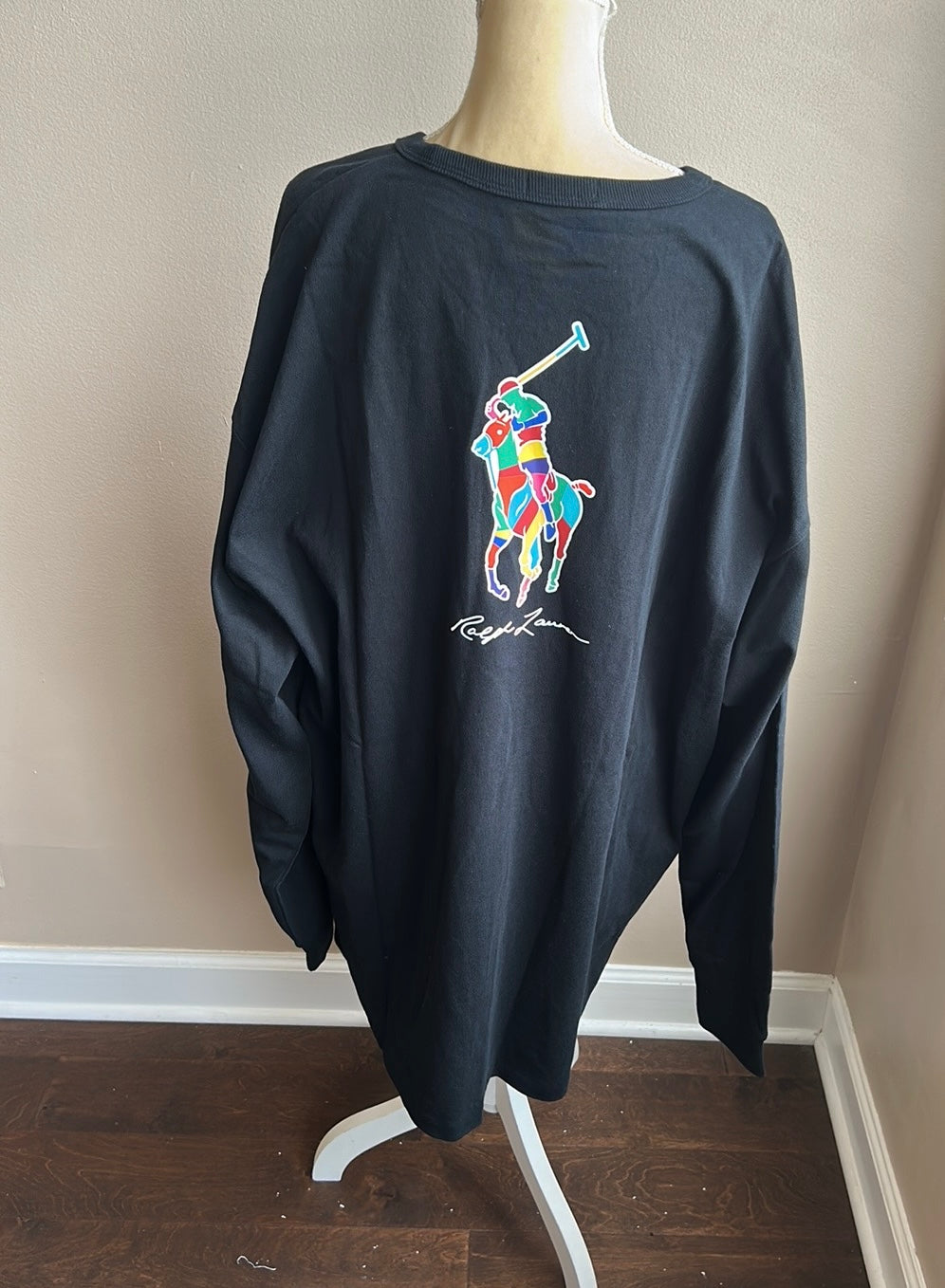 Polo Ralph Lauren Mens Black Tshirt Long Sleeve 3XLT Pony Logo In Back Cotton