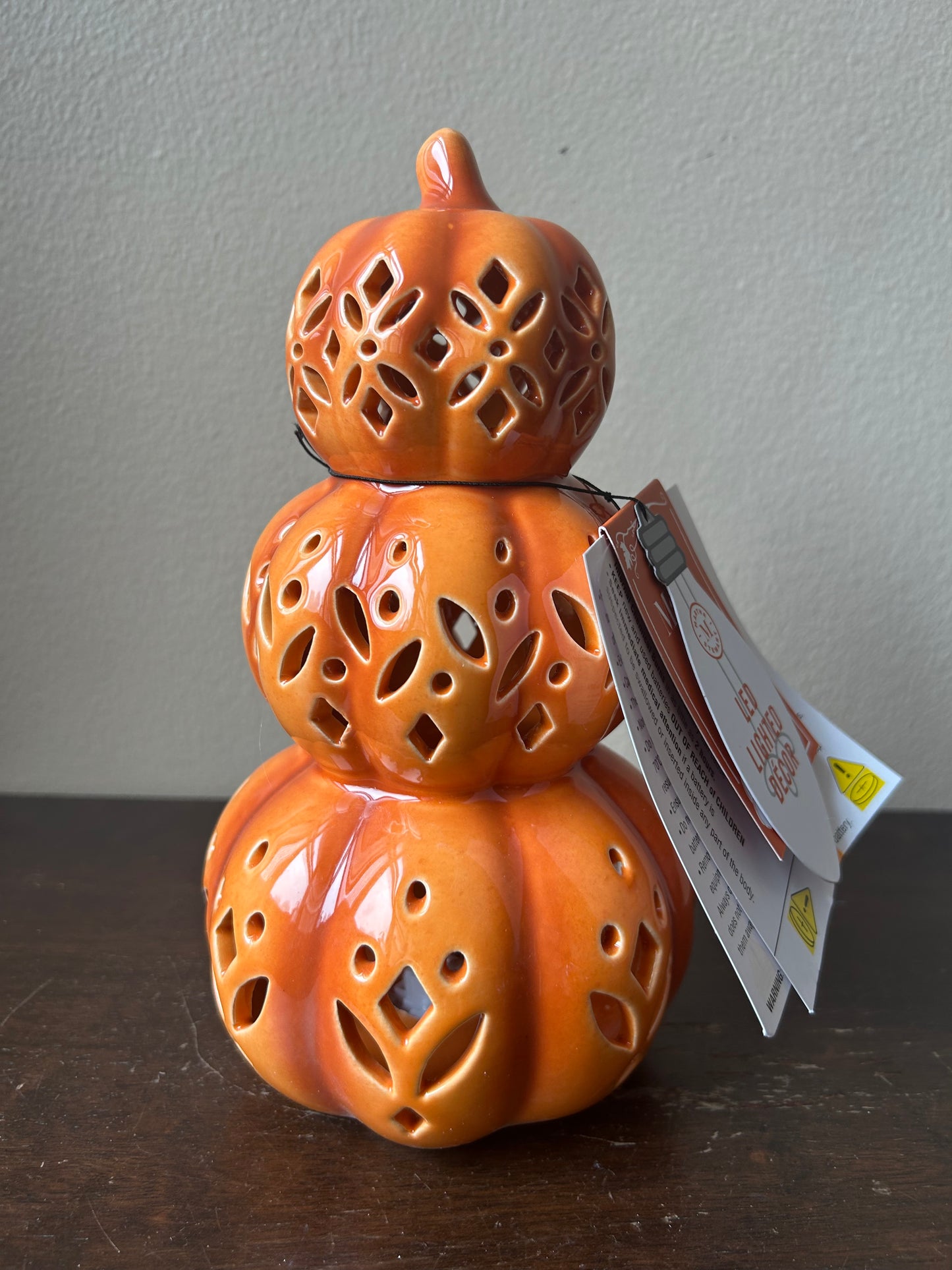 Martha Stewart Stacked Led Pumpkins New Orange Fall Decor Ceramic 9” Tall