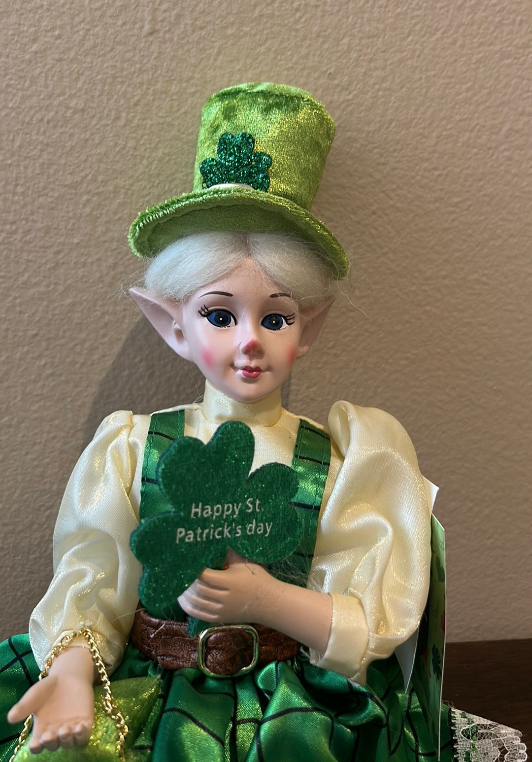 St Patrick's Day Irish Elf Female Shamrock Doll Shelf Sitter by Novogratz 18”