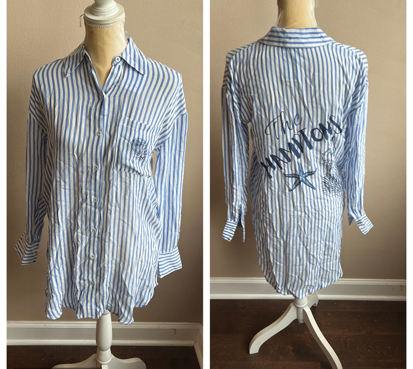 Blue Island Women’s New Coverup Striped The Hamptons Blue White Starfish