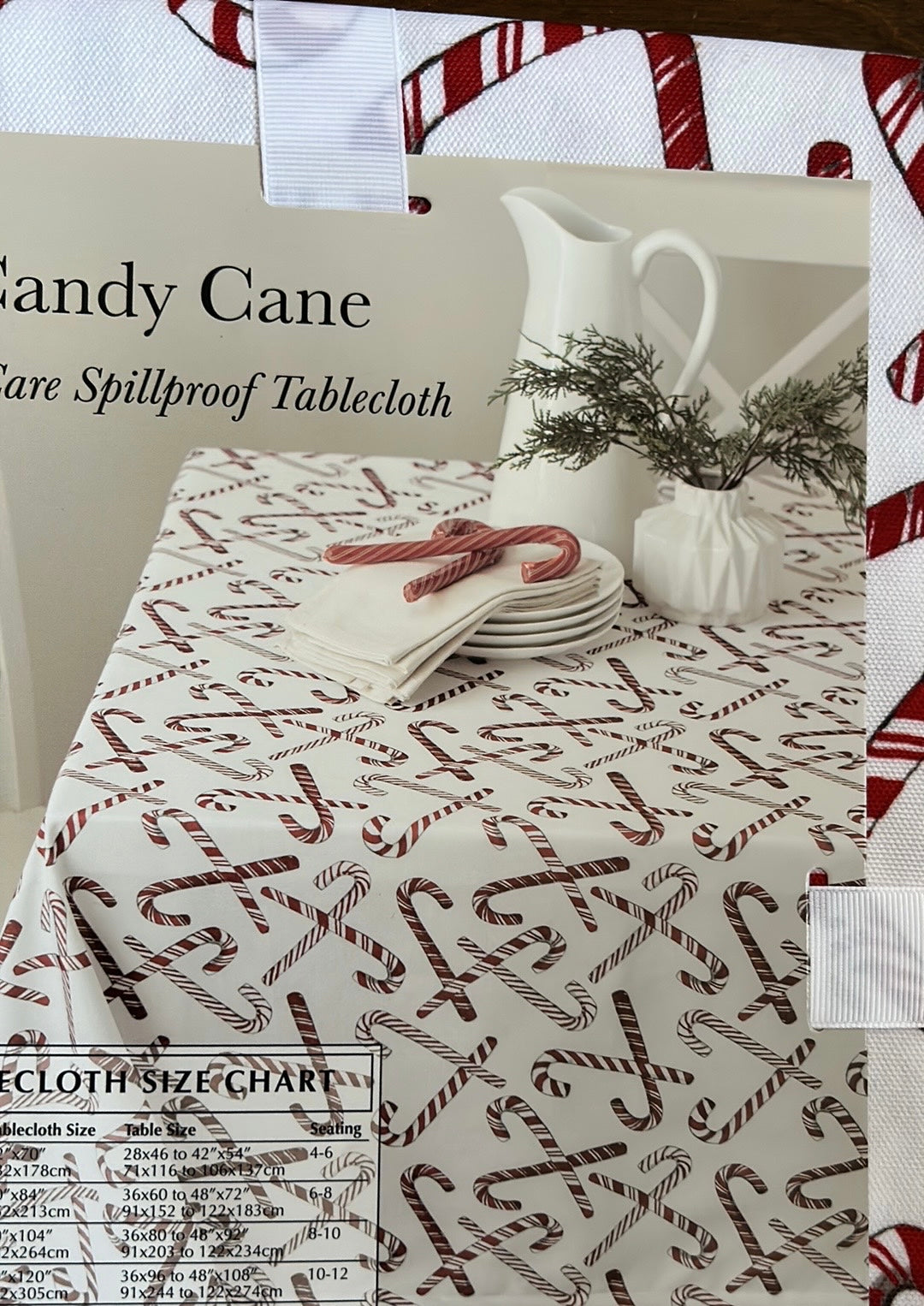 Benson Mills Christmas Candy Cane Tablecloth New Red White
