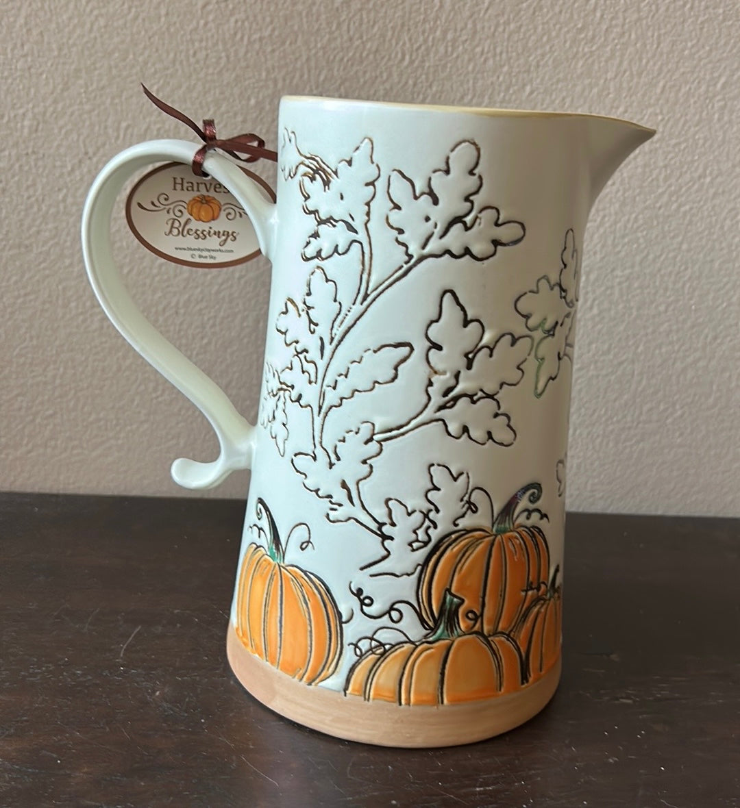 Spectrum Designz Fall Thanksgiving Pumpkin Ceramic Pitcher Stoneware Ceramic