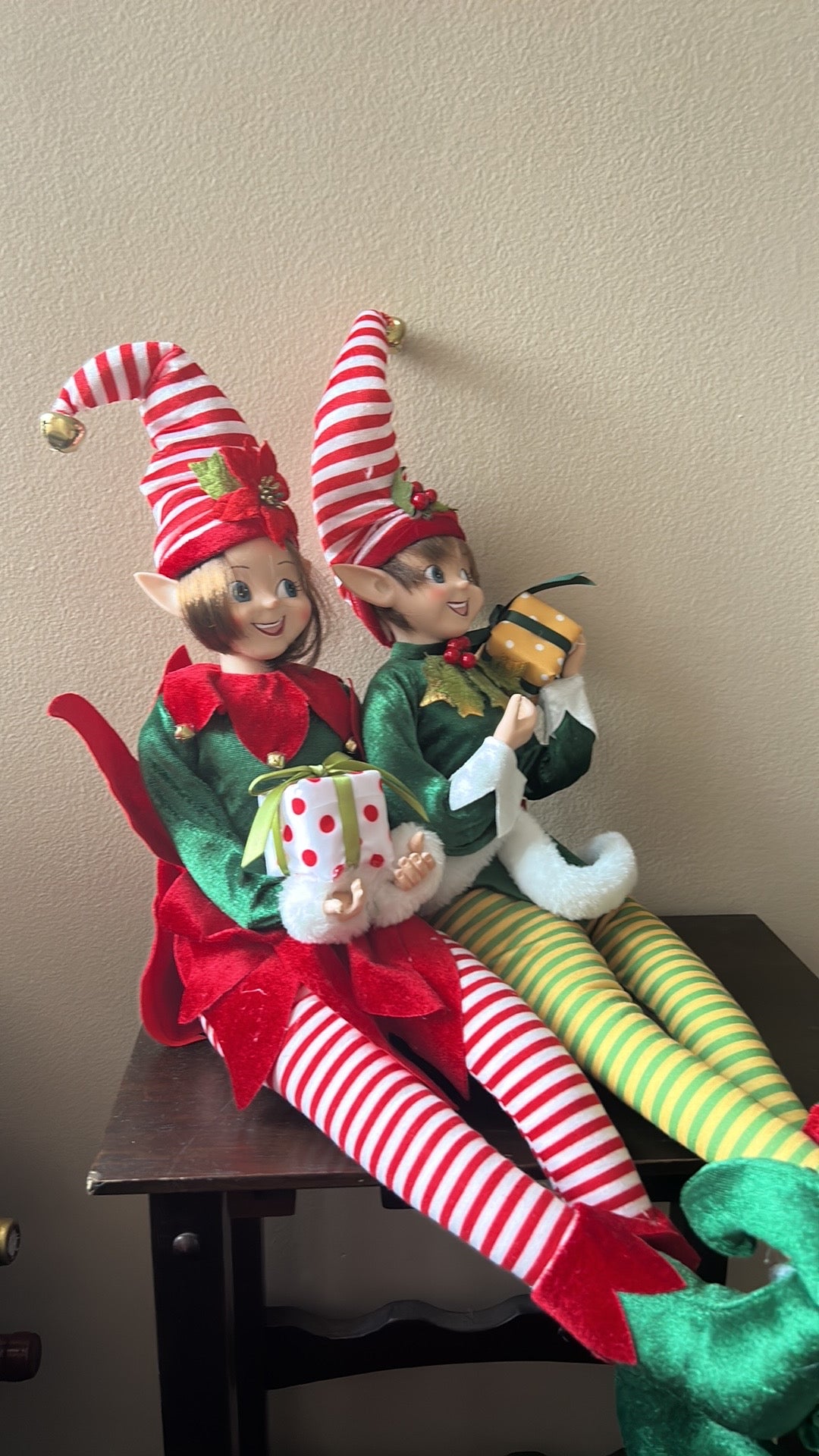 Cynthia Rowley Christmas Elf Sitter Doll Green Boy & Girl 25” New Holiday