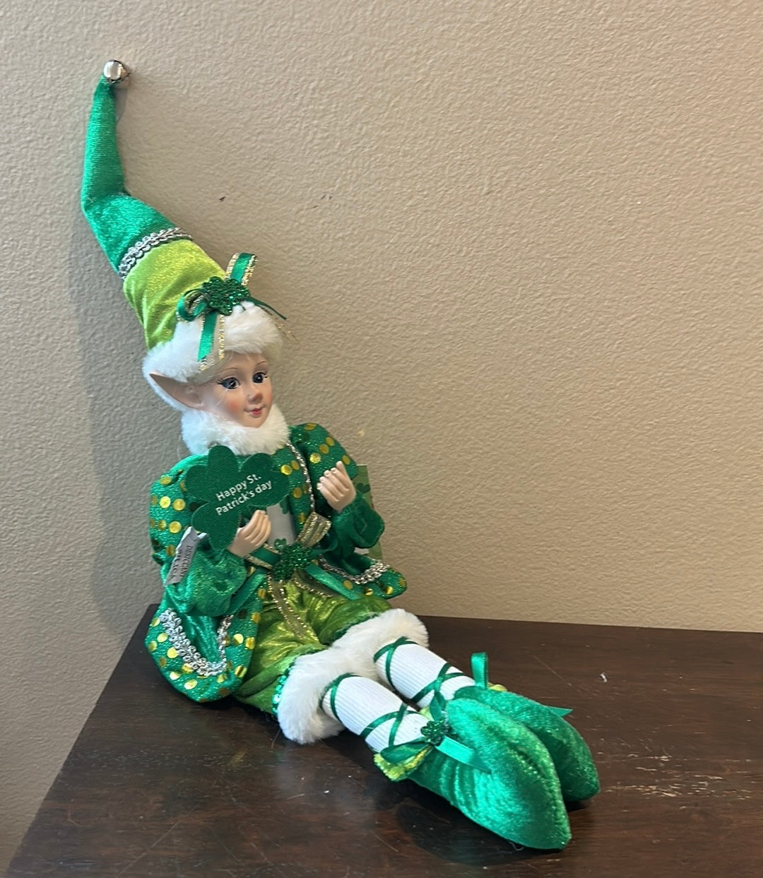 St Patrick's Day Irish Elf Female Shamrock Doll Shelf Sitter by Novogratz 18”