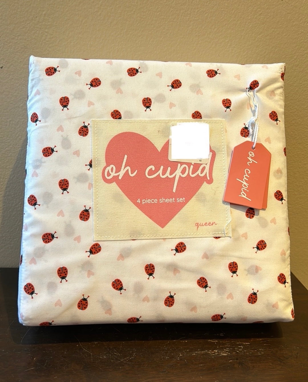 Oh Cupid sheet Set Ladybug Heart Print Queen Size Pink Red Valentines Day New
