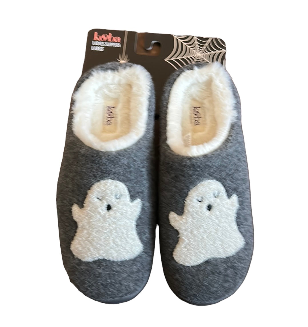 Kooba Ghost Adult Size White & Gray Faux Fur Ladies Slippers Halloween