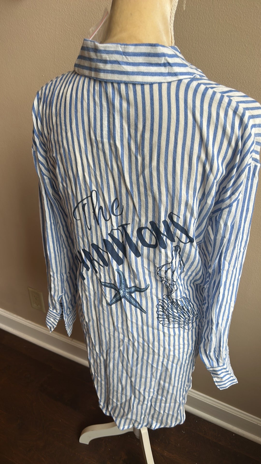 Blue Island Women’s New Coverup Striped The Hamptons Blue White Starfish