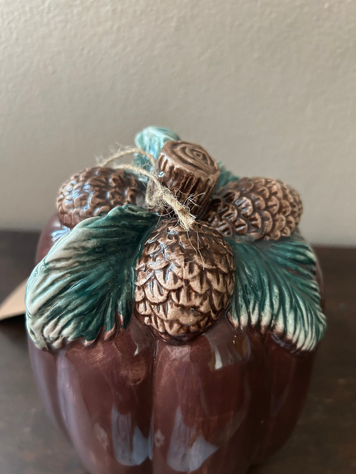 Fitz & Floyd Ceramic Pumpkin Brown Acorn New Thanksgiving Decor