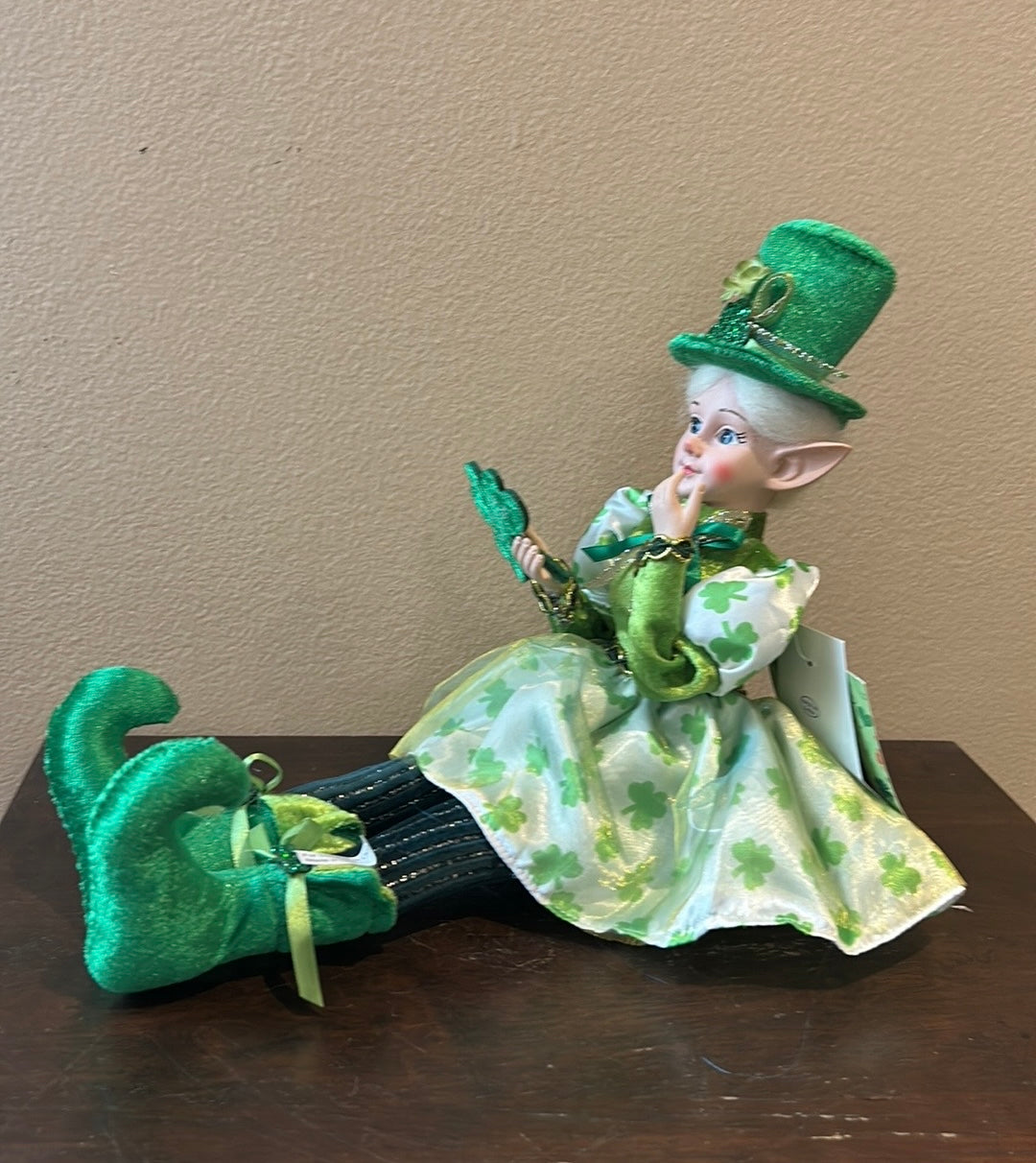 St Patrick's Day Irish Elf Female Shamrock Doll Shelf Sitter by Novogratz 18”