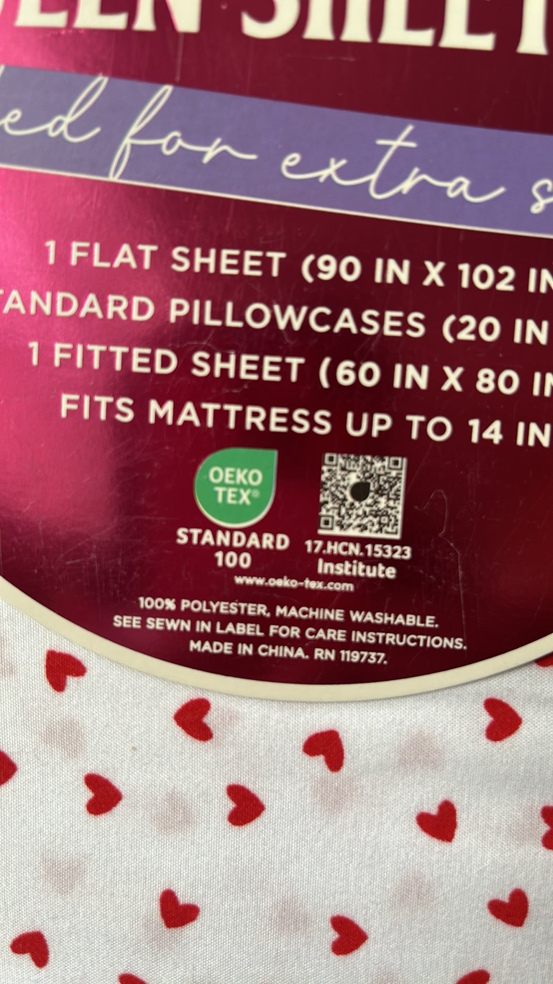 Envogue Sheet Set 4 Pc New Valentines Day Red Hearts Love