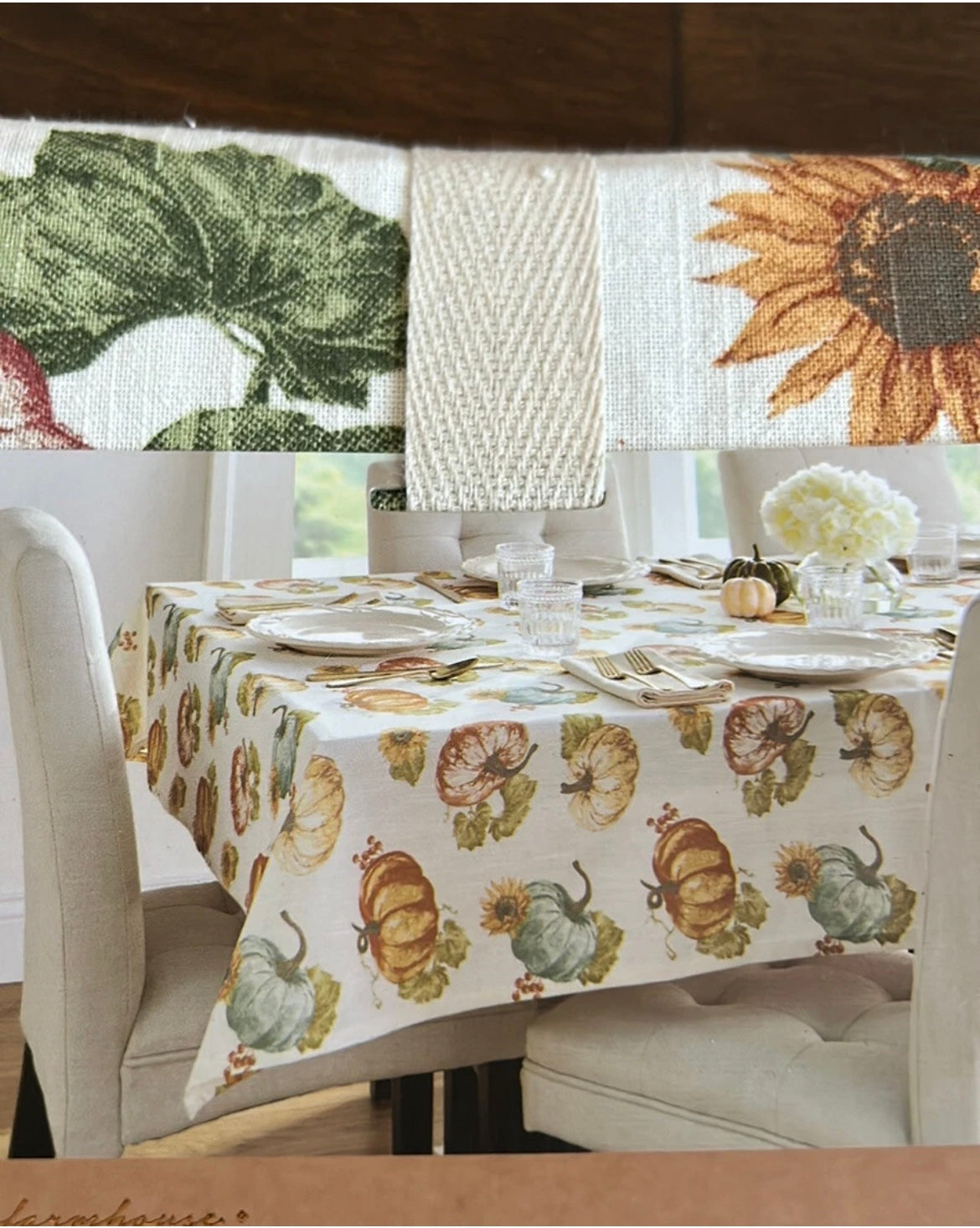 House & Garden Tablecloth 60”x84” Pumpkin Fall Thanksgiving New Sunflowers