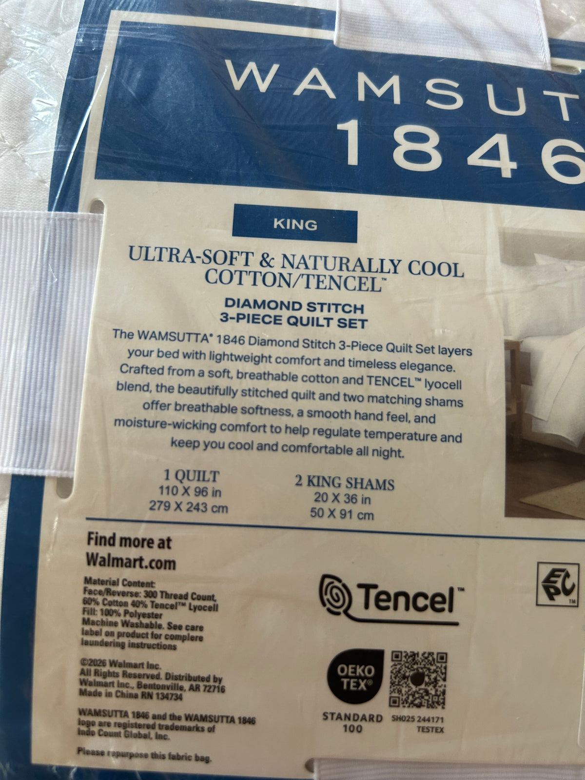 New Wamsutta 1846 King Quilt 3 pc Set White covertlet bedspread Diamond Stitch