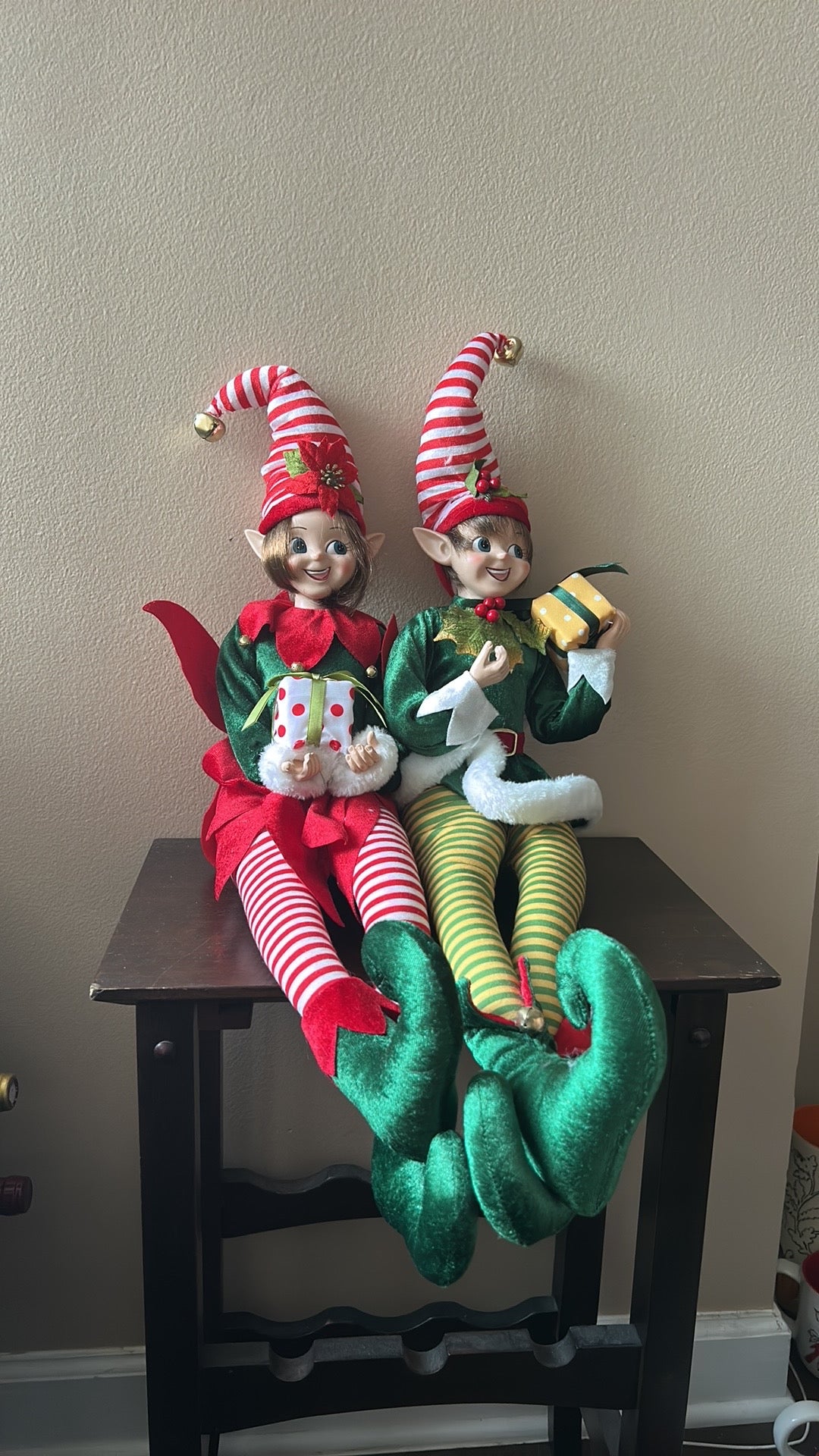 Cynthia Rowley Christmas Elf Sitter Doll Green Boy & Girl 25” New Holiday