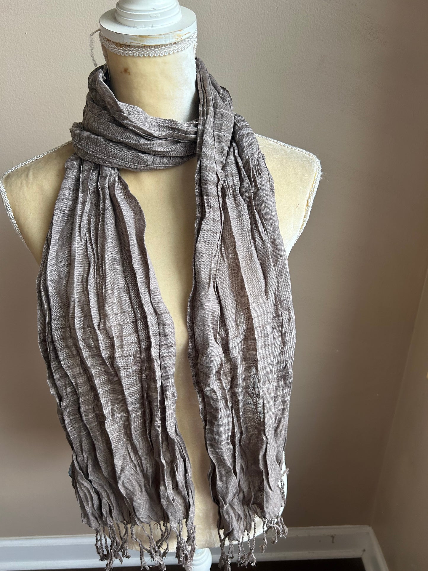 New York & Company Women’s Taupe Striped Scarf Fringed New 5000-3102