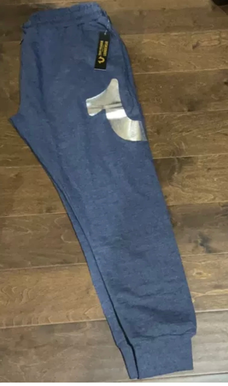 True Religion Mens Sweatpants Joggers Sz M Bluish Gray With Silver Logo New