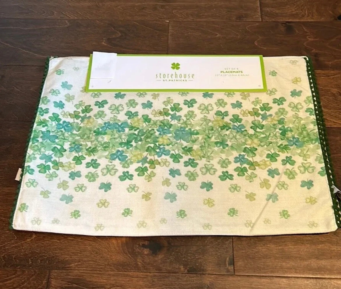 Storehouse St Patricks Day Set Of 4 Placemats Green Clover Irish New