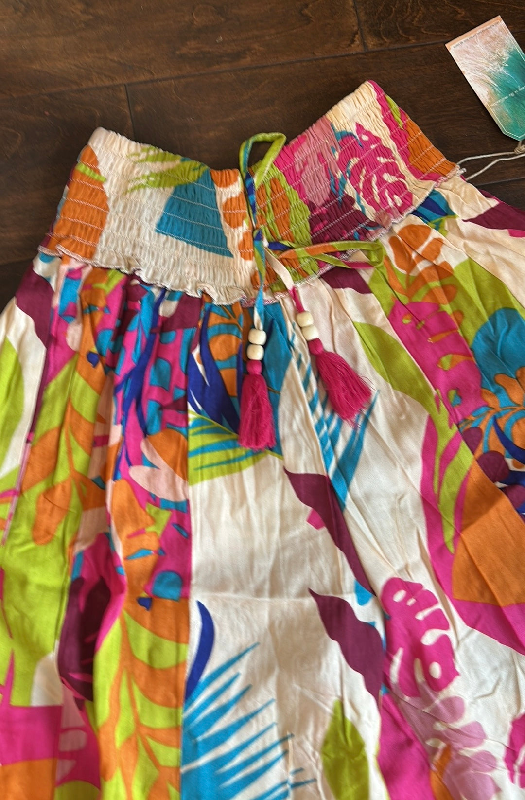 True Destinations Flare Pants Beach Coverup New Tropical Palm Fronds New