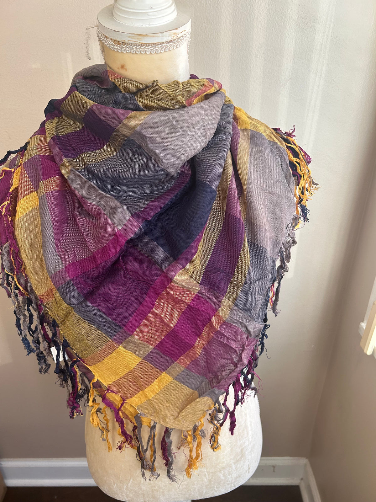 New Womens Scarf Multicolor Plaid Fringed 5001-3102
