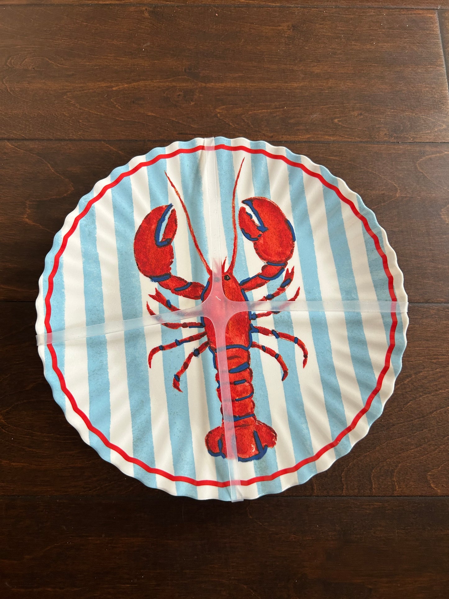 New Nautical Melamine Lobster Salad Plates Strped Americana 8 3/4”