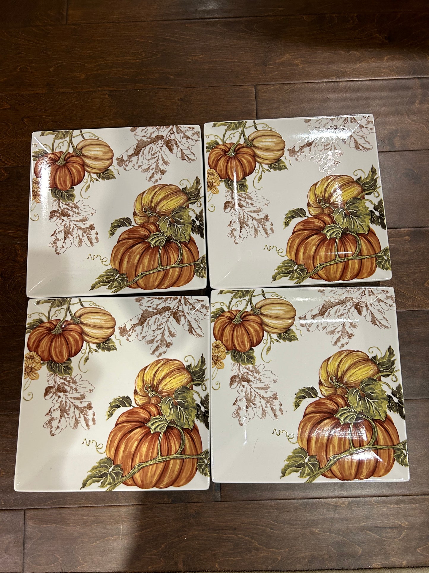 8 Pc Grace Acorn Oak Pumpkin Dinnerware Set New 4 Dinner 4 Salad Thanksgiving