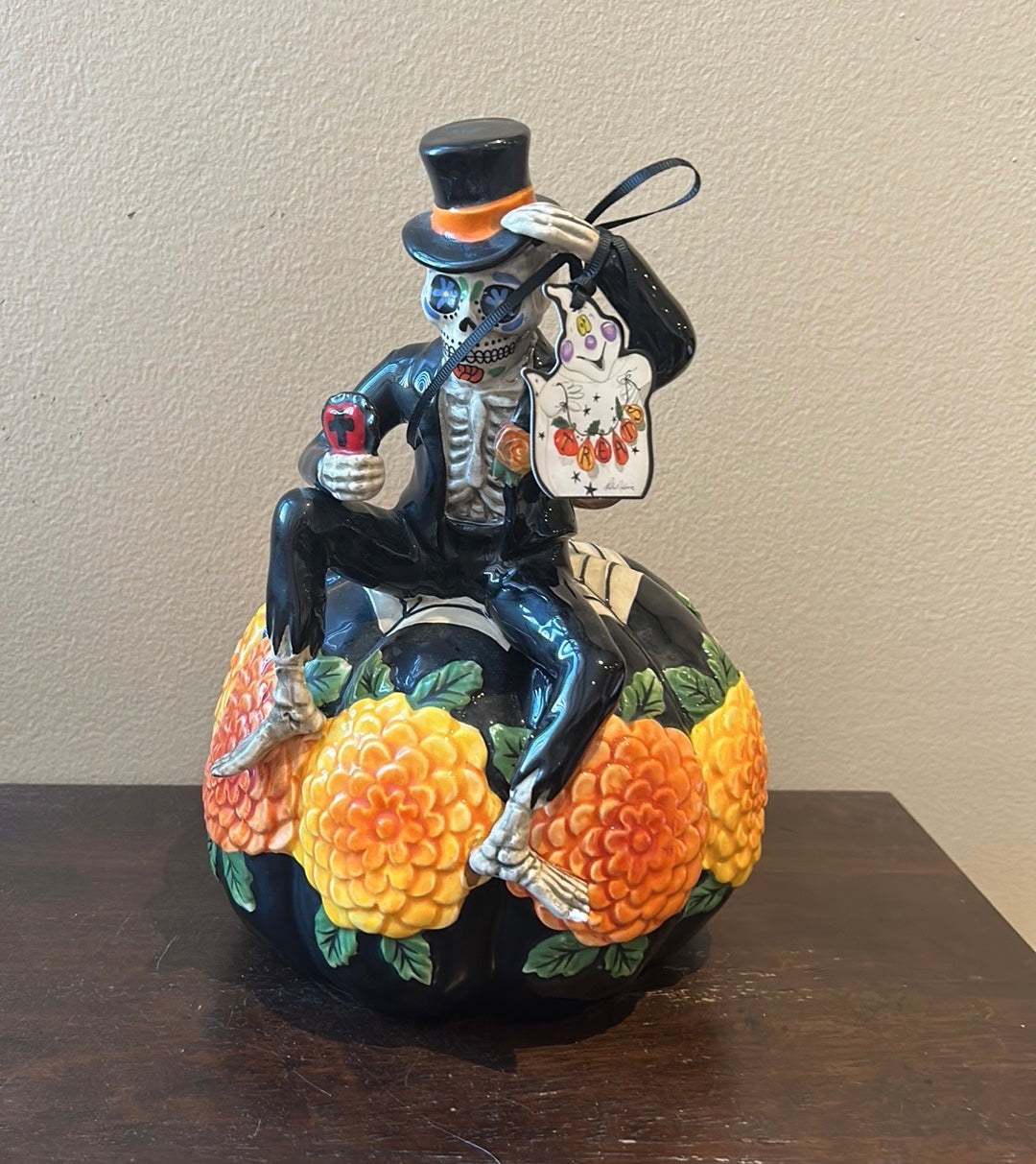 Blue Sky Clayworks Day of the Dead Skeleton Pumpkin Figurine by Heather Goldminc